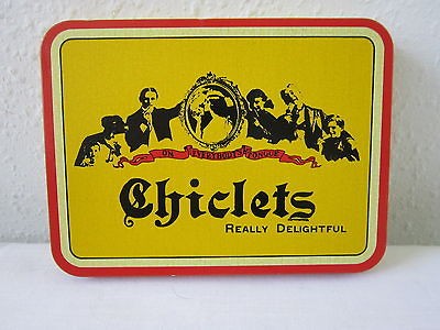 VINTAGE YELLOW & RED CHICLETS GUM ADVERTISING TIN FUN ART