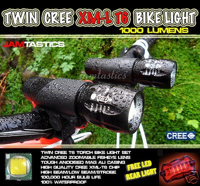   XML T6 MTB mountain bike torch lights head lamp set + LED rear light