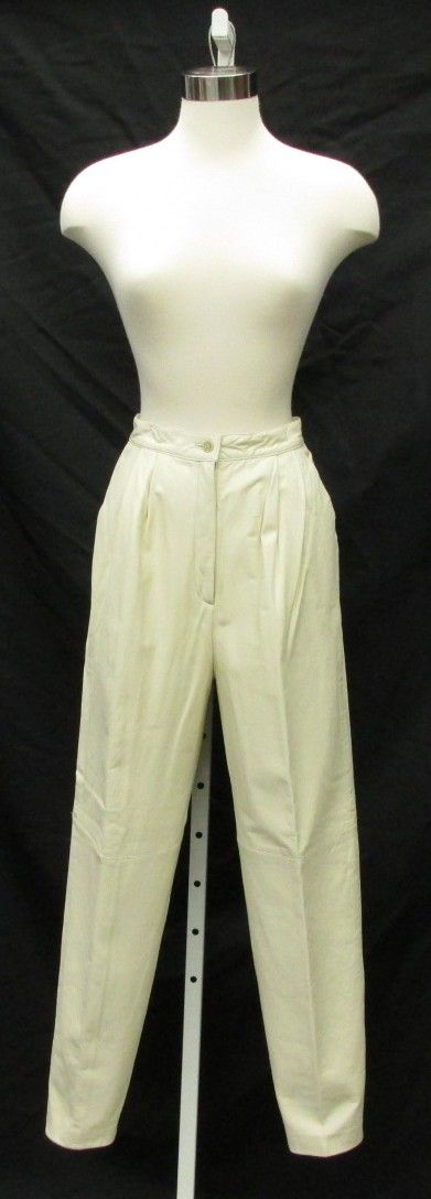 Vtg 80s ivory white LEATHER high waist pleated pants sz 10 / S
