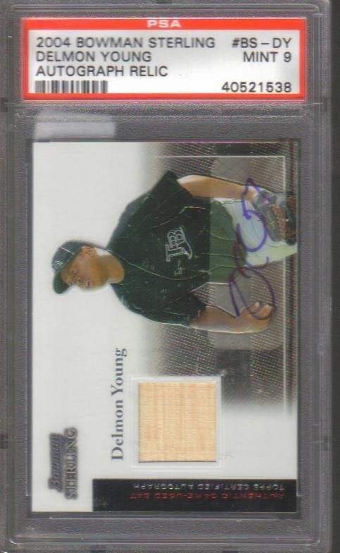 2004 bowman sterling rc auto gu bat delmon young psa