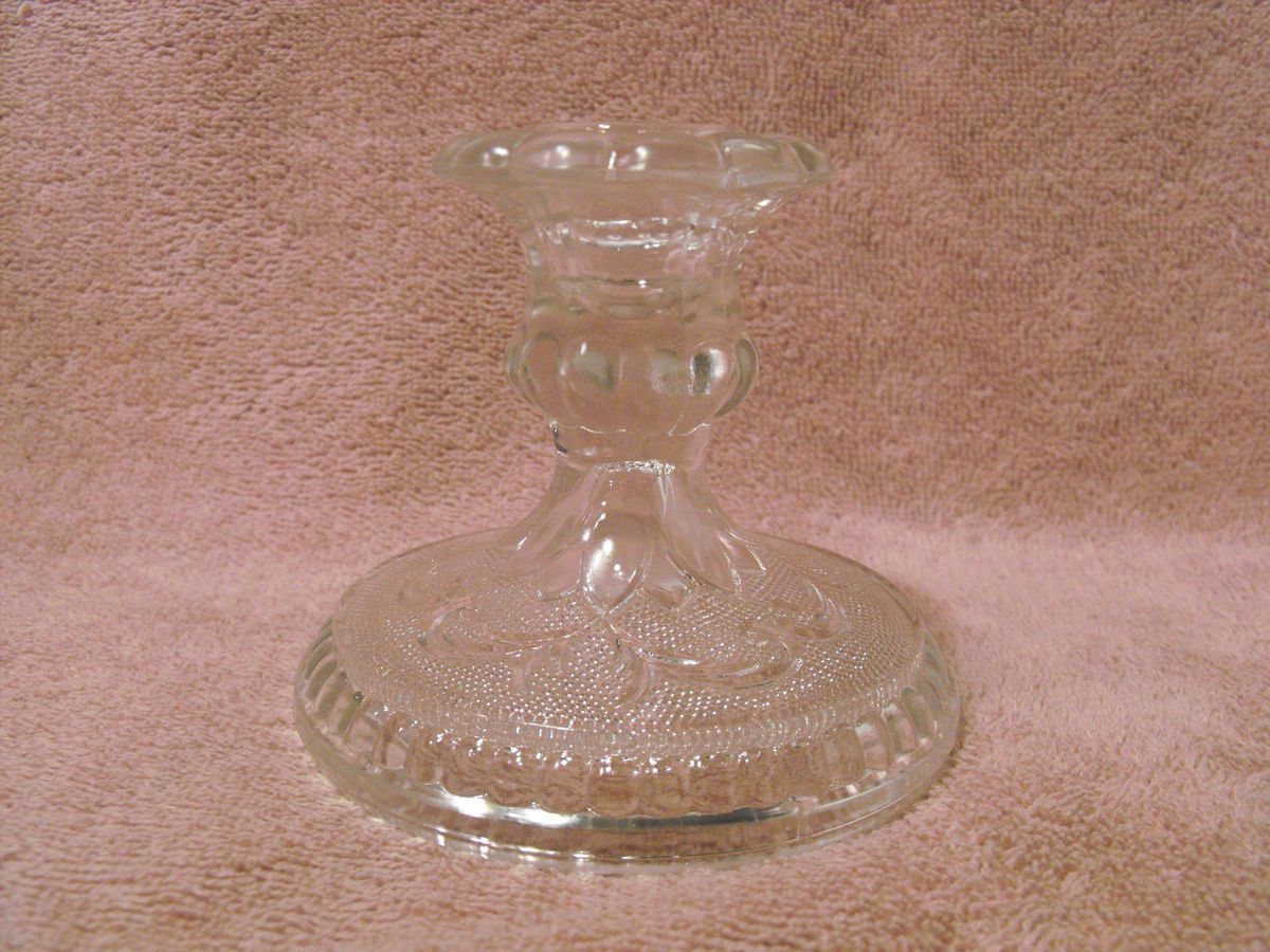 Sandwich Glass Tiara Indiana Clear Candle Holder 3 1 2 inches Tall