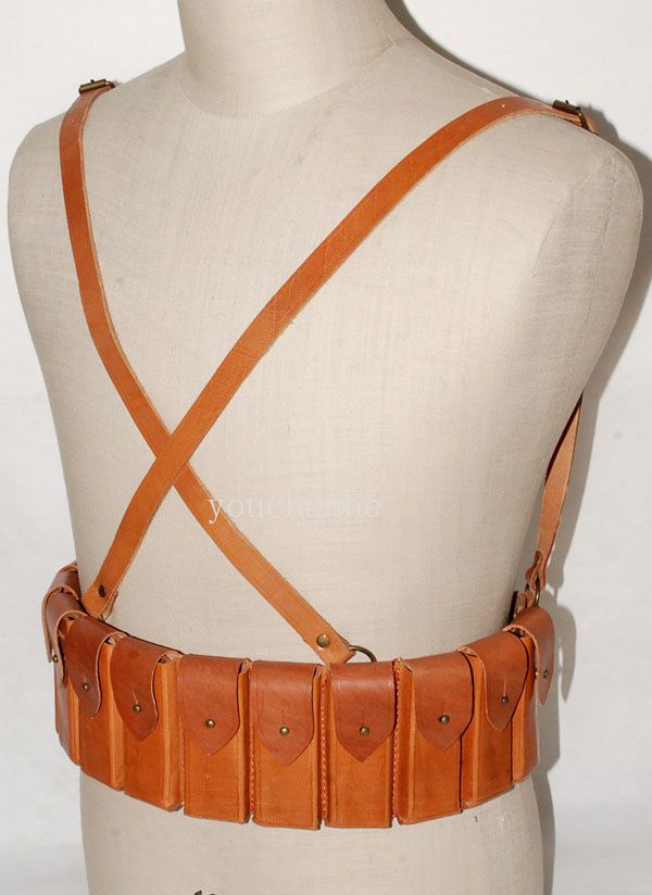   WW2 Chinese Army Mauser C96 Leather Chest Rig Ammo Pouch 31899