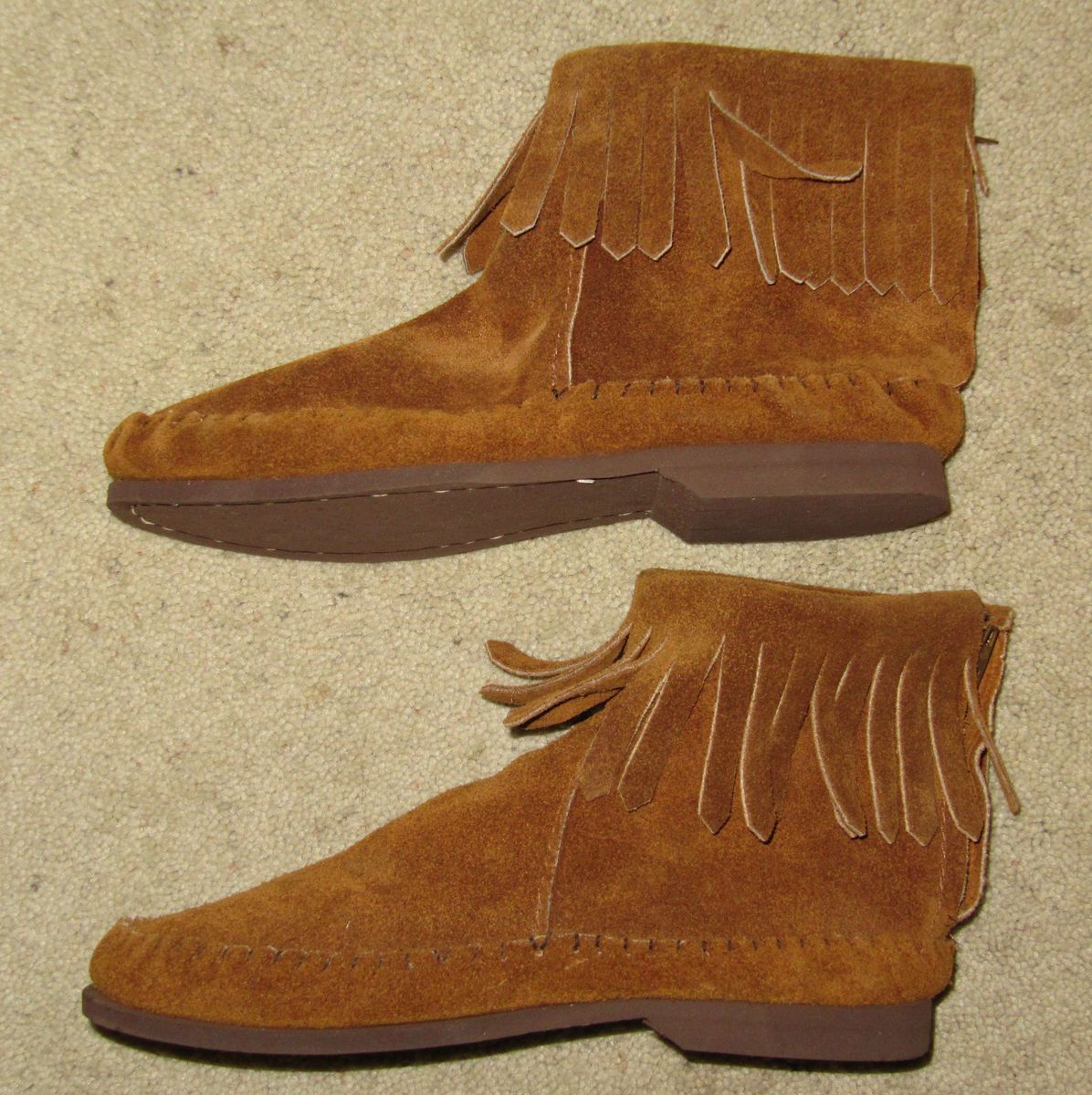   Brown SUEDE LEATHER MOCCASINS Ankle Boots w FRINGE Indian Costume 4 5