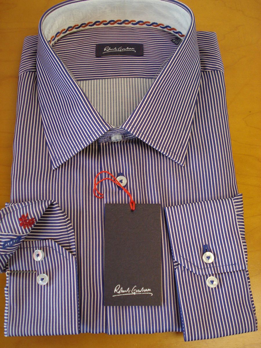 Robert Graham Aren RC Mens Blue Micro Stripe Dress Shirt Fall 2012 $ 