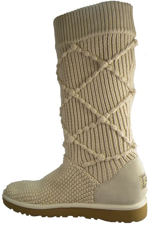 New $160 UGG Australia Classic Argyle Knit Women Boots US 10 Cream 