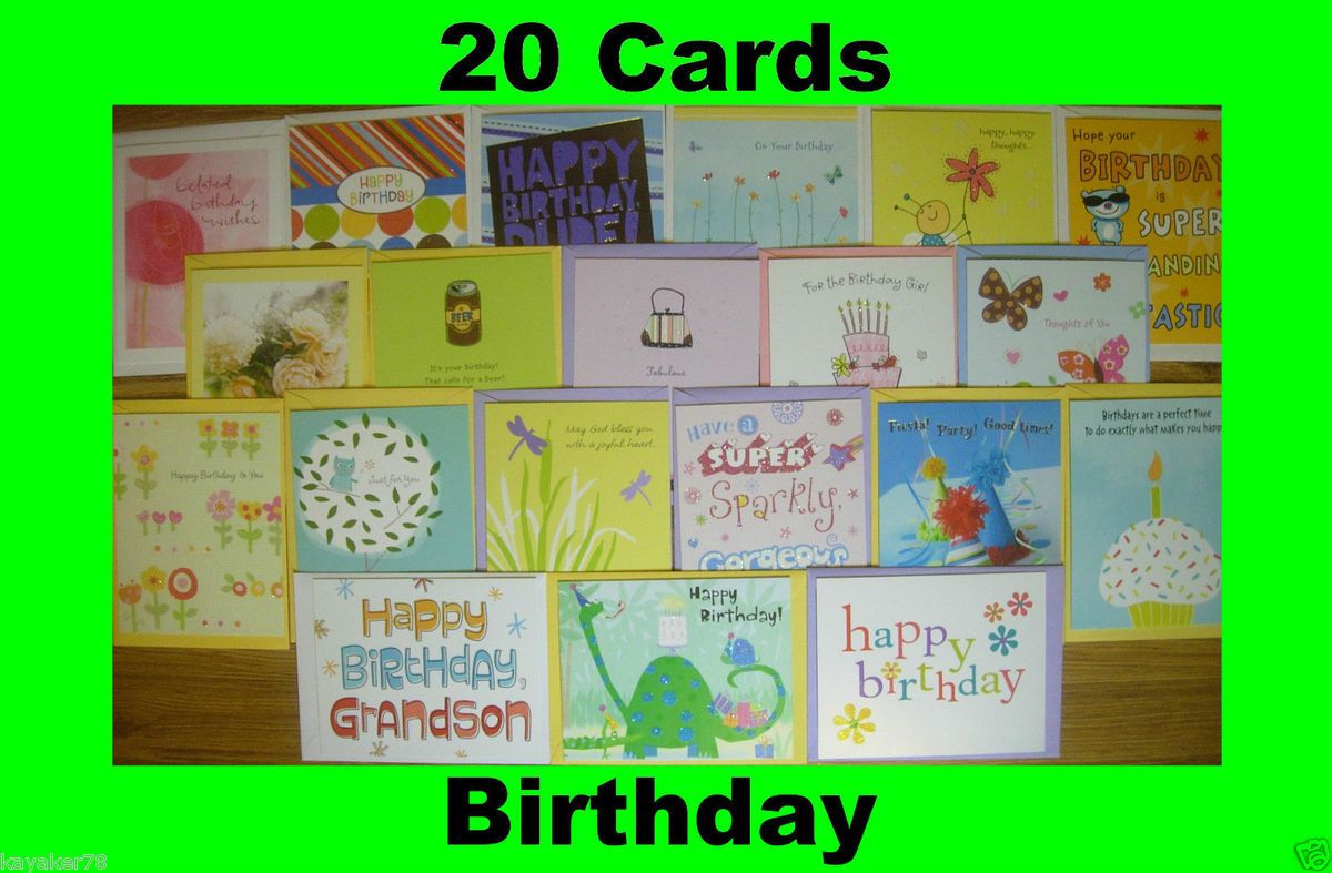 Lot (20) New Assorted Hallmark Birthday Greeting Cards Envelopes Kids 