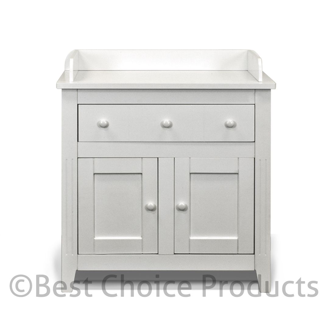 Baby Changing Table Solid White Wood Construction Deluxe Unit With 