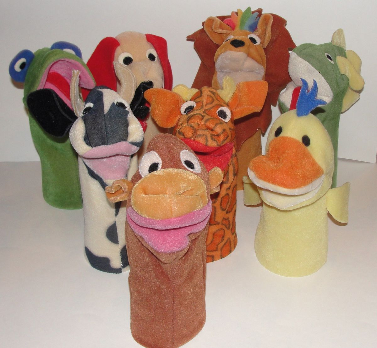 Baby Einstein Lot of 8 Hand Puppets *Giraffe*Monkey*Cow*Duck*Dragon 