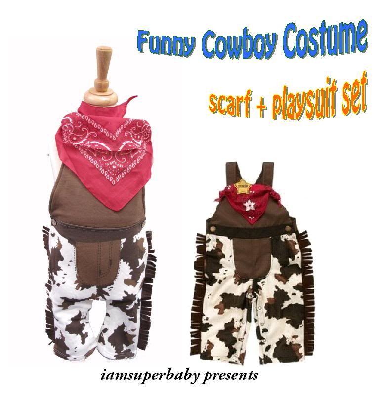 Baby Boy Clothes Cowboy Dungarees Character Costume Fancy Dress Scarf 