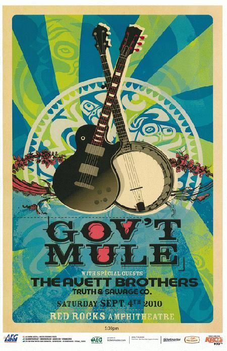 GovT Mule Avett Brothers Red Rocks 2010 Concert Poster