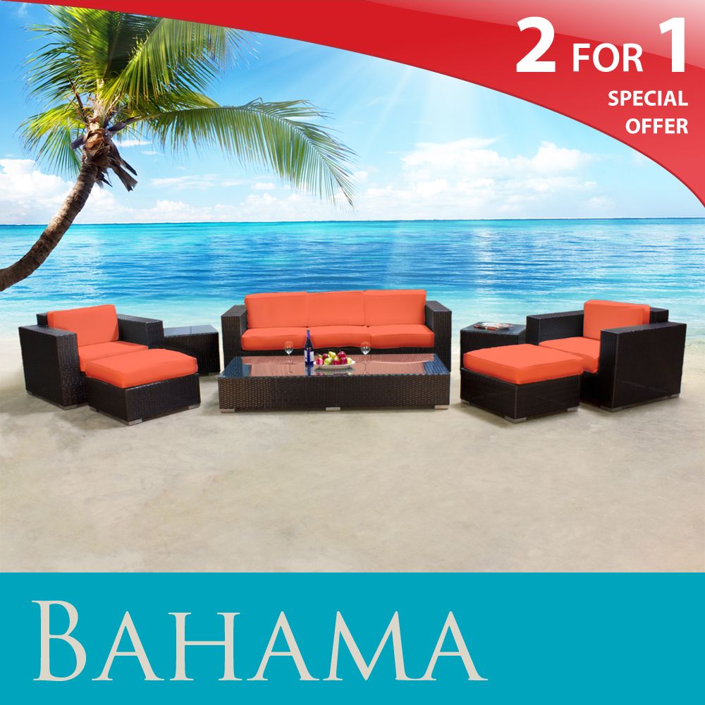 TK Classics Bahama Outdoor Wicker Patio Garden Furniture Set Tangerine 