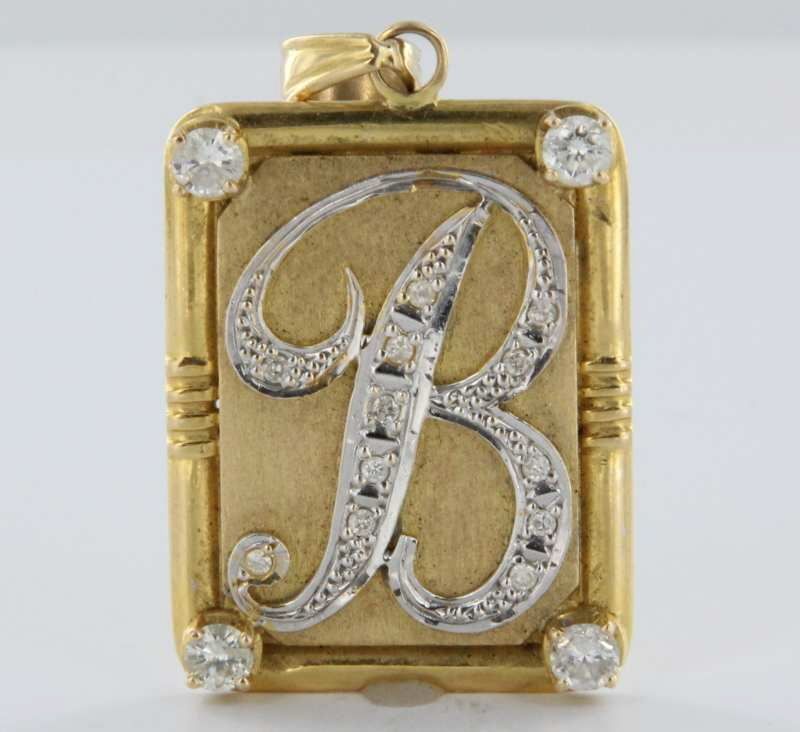 Vintage 14k Gold Diamond Letter B Initial Pendant Estate Fine Jewelry 