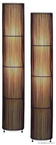 Set of 2 Cylinder Floor Lamps Bamboo Contemporary Pair