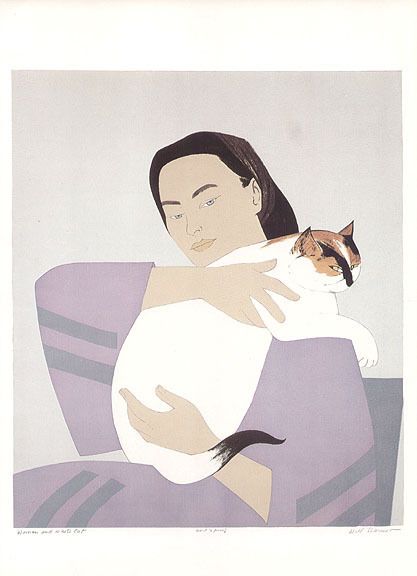 Will Barnet Print Woman and White Cat