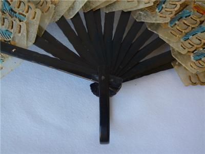   Balinese Folding FAN Hand Painted Pierced Bamboo Lacquer Frame ORNATE