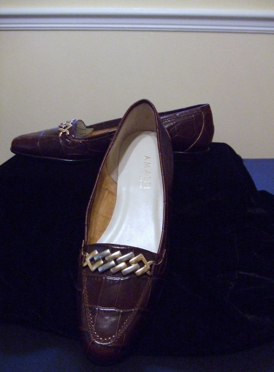 Brown Croc Loafers by Designer Amalfi Rangoni Size 7N