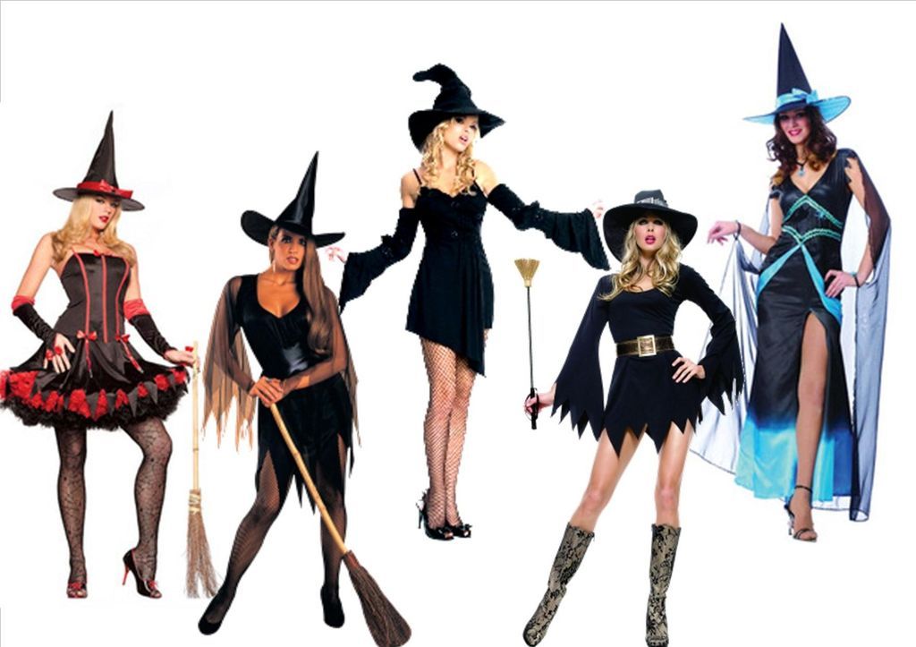 Sexy Halloween Witch Fancy Dress Costumes Witches Hats Black Magic 