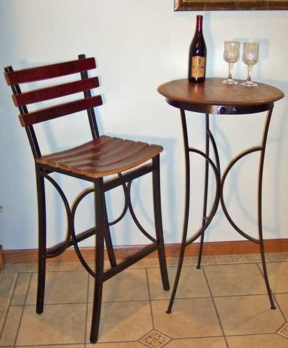 Wine Barrel Bistro Table Bar Serving Table Wood Metal