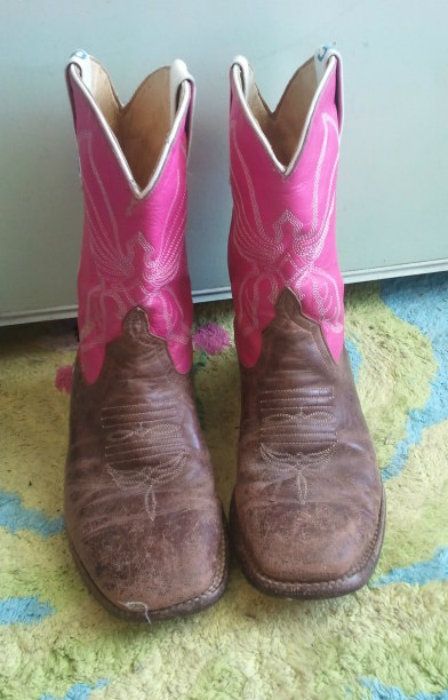 Anderson Bean Girls Antique Bone Brown & Pink Square Toe Cowboy Boots 