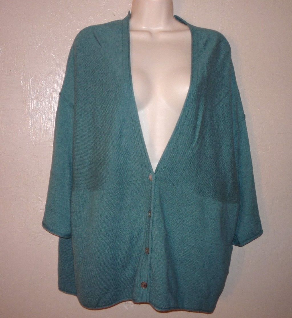 PUREJILL J. JILL green cotton cashmere boxy cardigan sweater XL 3/4 