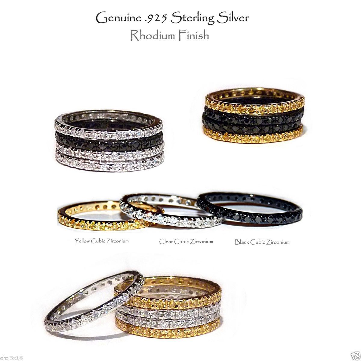 Silver Gold or Black Eternity Stackable Rhodium Ring Sizes 4 10