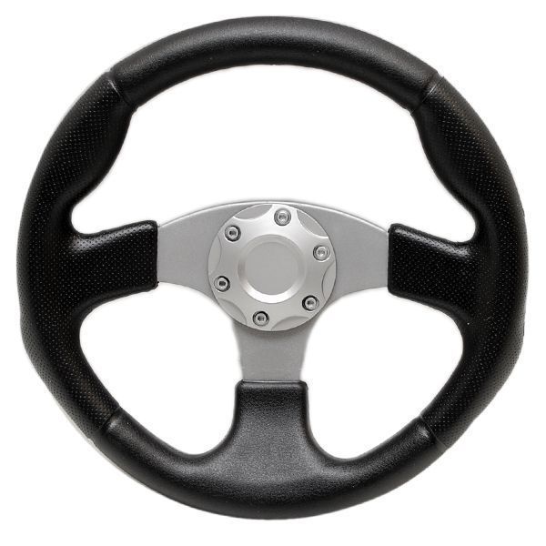   13 1 2 inch Black Grey Vinyl Boat Steering Wheel w Center Cap
