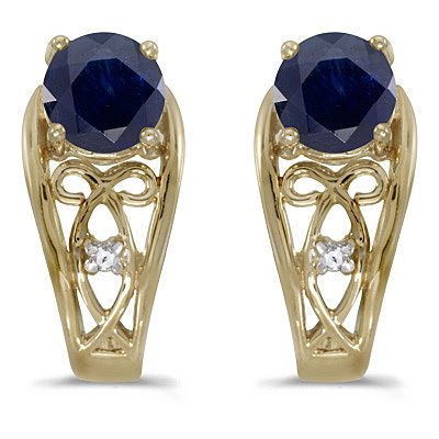 20ct Blue Sapphire Diamond Earrings 14k Yellow Gold