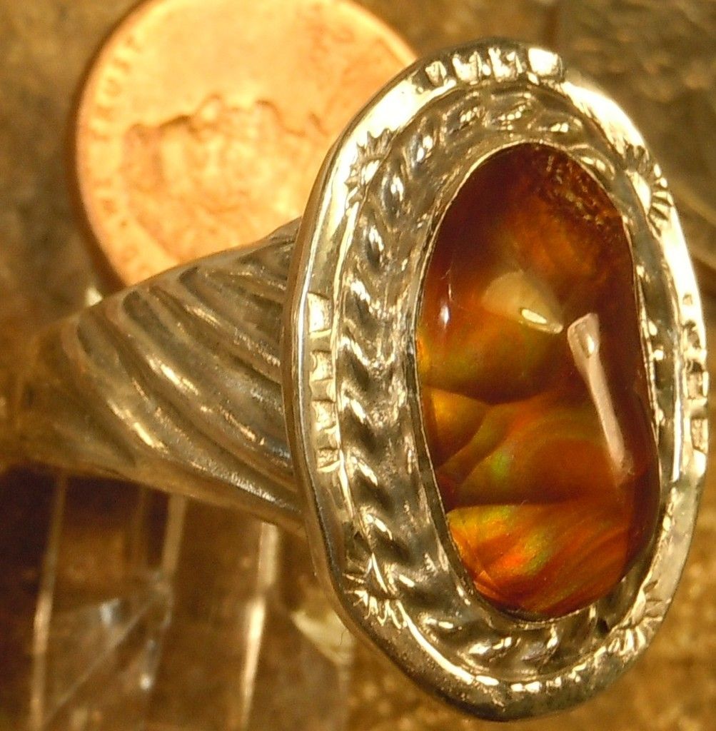 New Mens Sterling Silver Jewelry 7 28 cts Fire Agate Gemstone Ring 