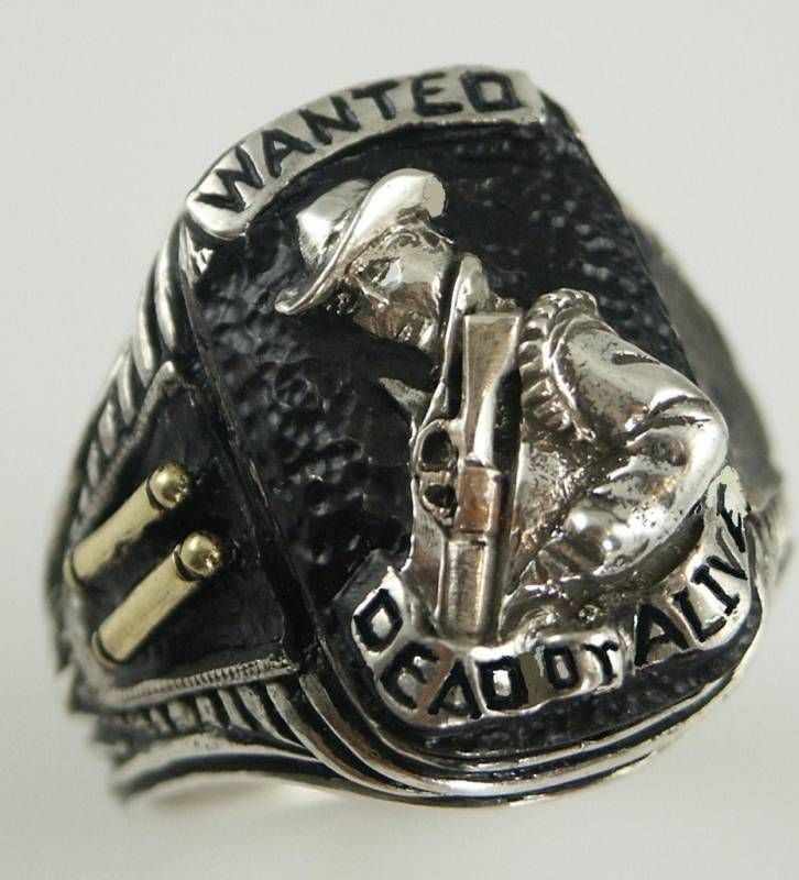Bounty Hunter Ring Wanted Dead or Alive Sterling Silver Lge