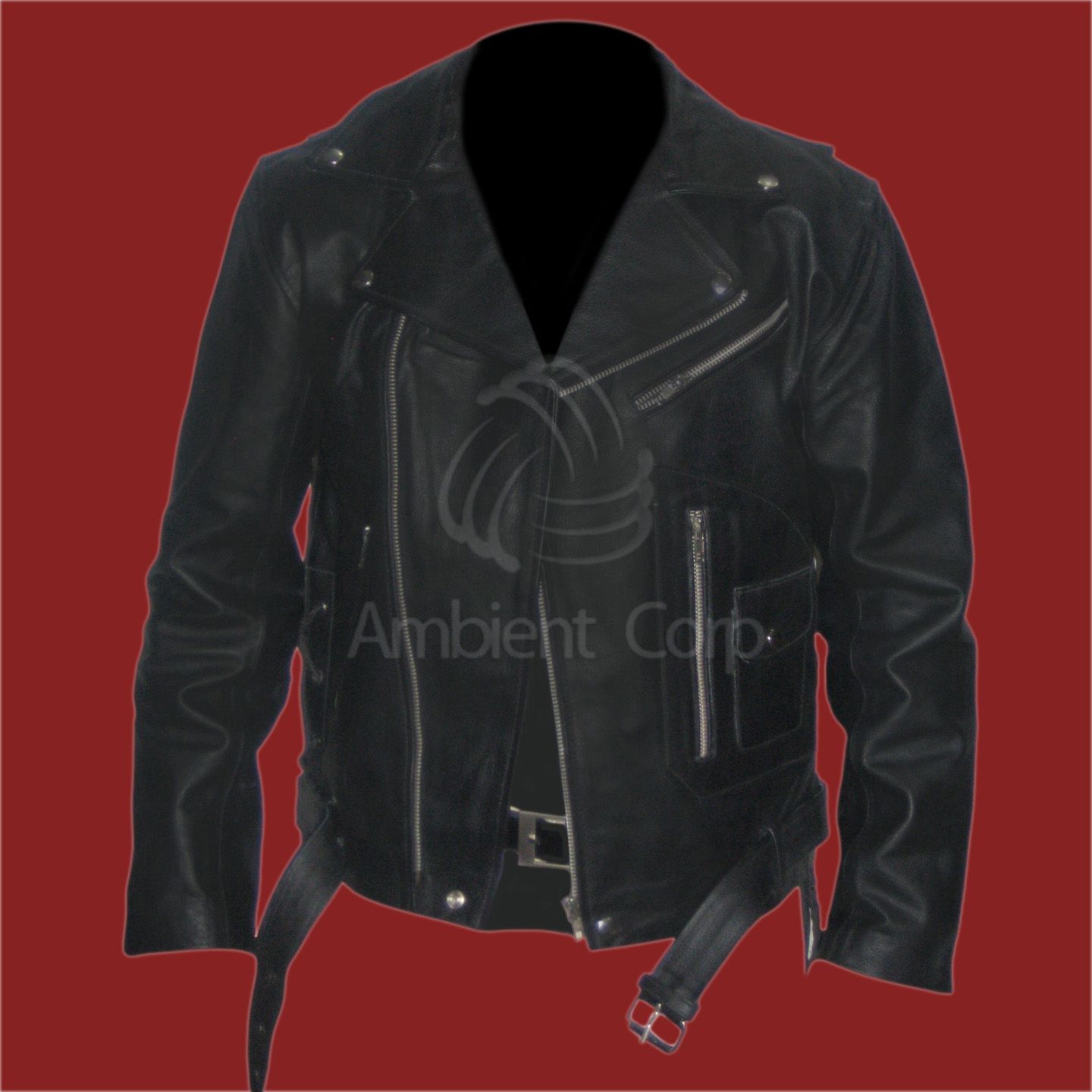 Mens Classic Black Brando Genuine Leather Biker Jacket Terminator 
