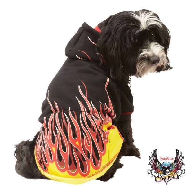 NEW BRET MICHAELS Pets Rock Rocker Dog Puppy Jacket Flames Hoodie 