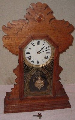 Antique Ingraham Dahlia Gingerbread Mantle Clock Time is Money