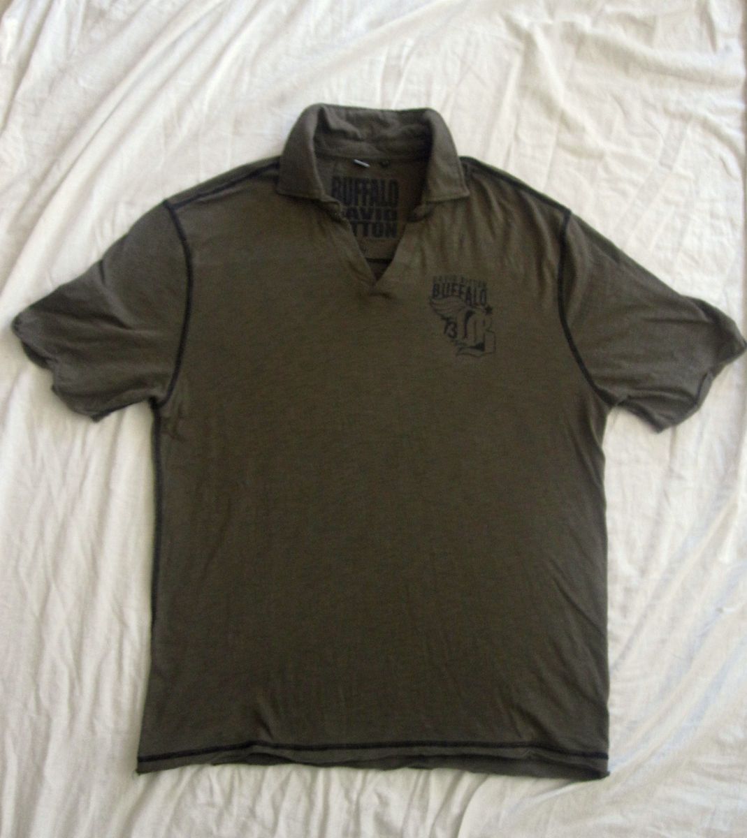 BUFFALO David Bitton XL Olive with Black stitching Polo shirt