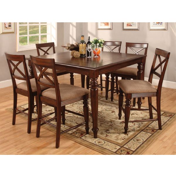 Solid Wood Dark Oak Finish Counter Height Dining Set