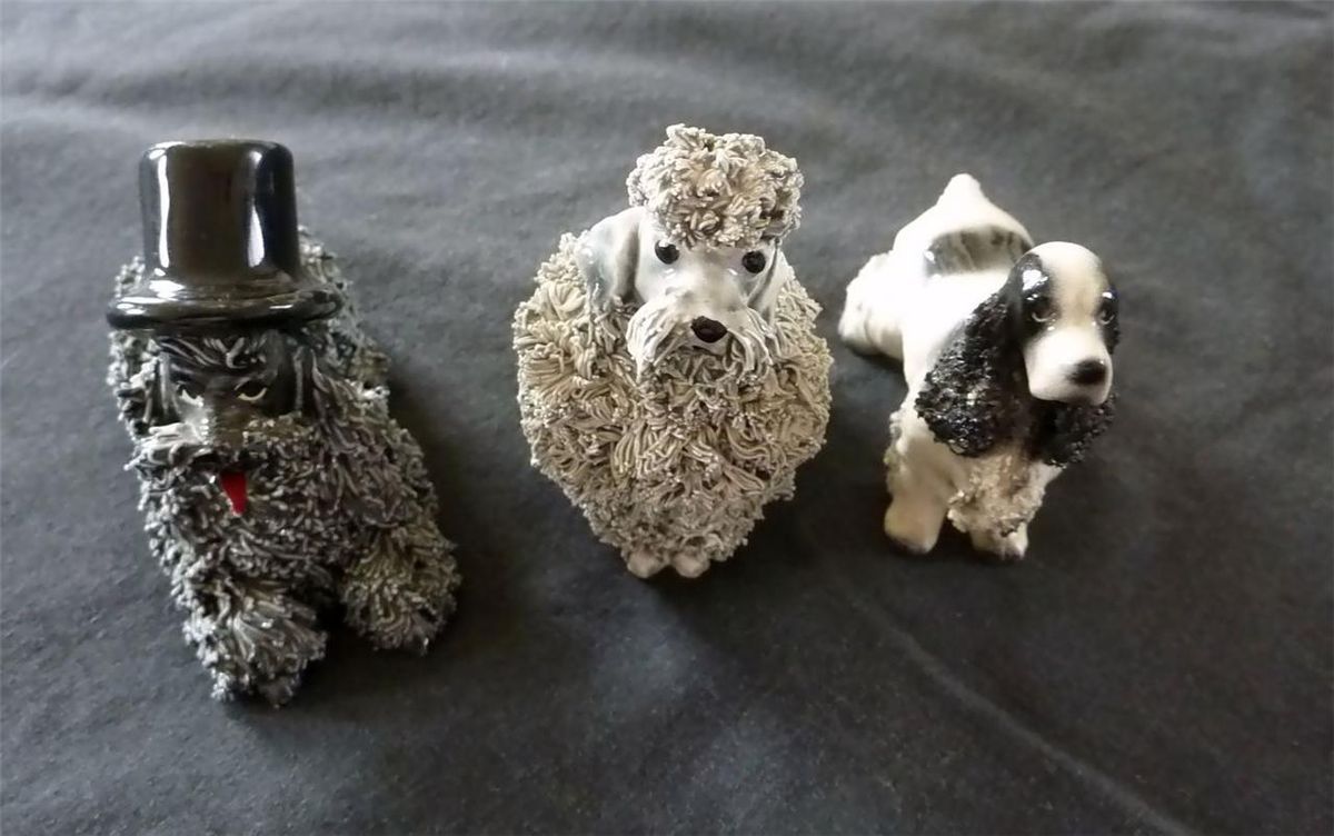 Vintage Jane Callender 2 Dogs Poodle 1950 Figurine Pottery Ceramic 