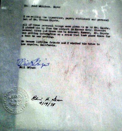 Truman Capote Personal Gray Fedora Stetson Hat Notarized Letter in 