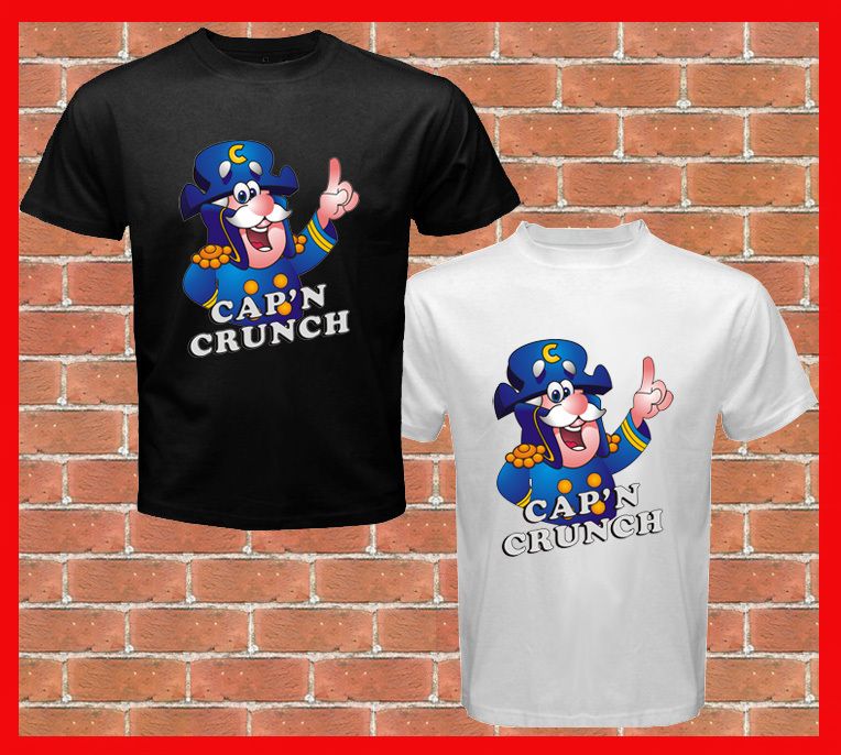 CapN Crunch Cereal Captain Classic Logo Mens Black N White T Shirt s 