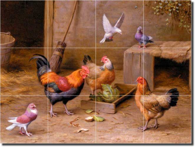 Hunt Rooster Chicken Art Kitchen Ceramic Tile Mural