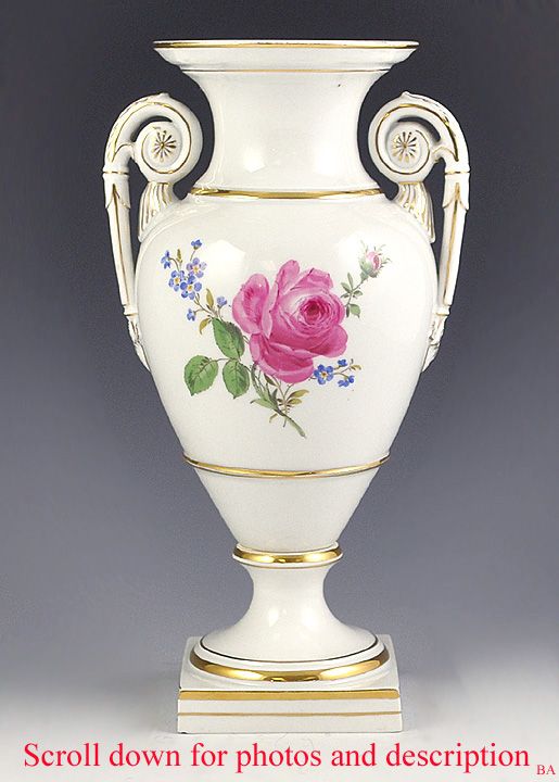 Hand Painted Gilt Old Meissen Porcelain Urn Form Vase