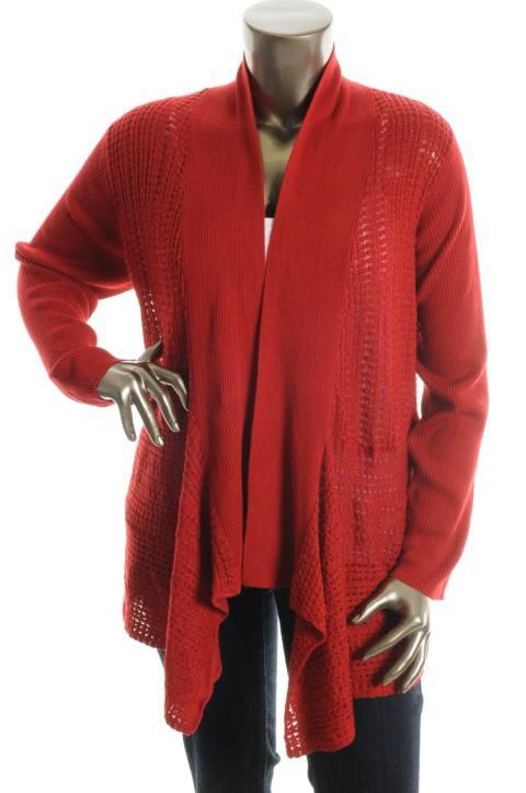 Jones New York New Red Open Front Long Sleeve Cardigan Sweater Plus 2X 