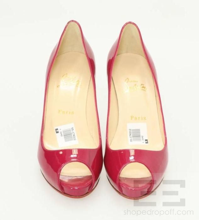 Christian Louboutin Fuschia Pink Patent Leather Peep Toe Heels Size 39 