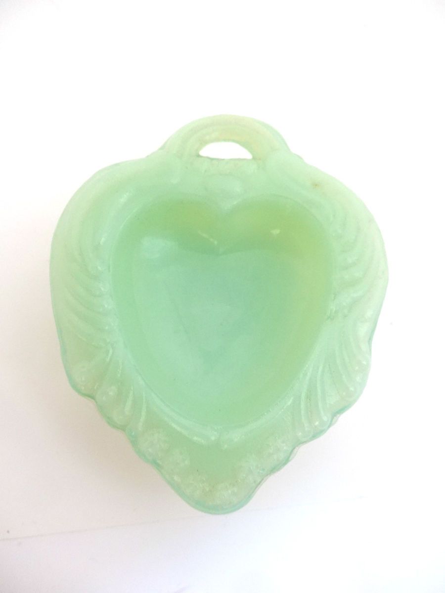 Mosser Glass Jadeite Green Footed Heart Salt DIP Set of 3