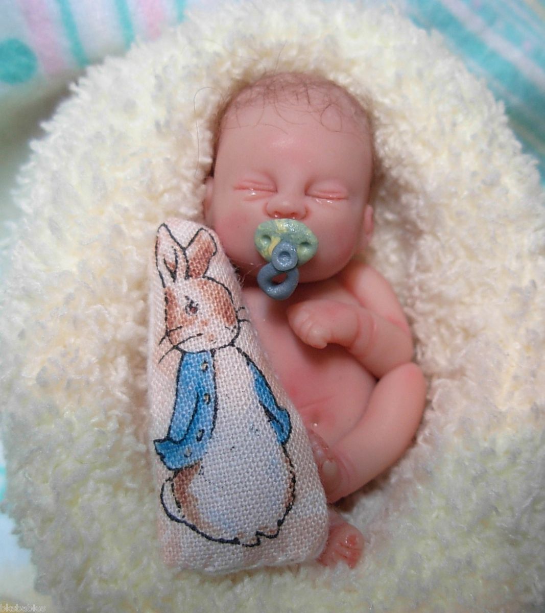 OOAK MINIATURE 2 inch Polymer Clay Newborn Baby Boy Art Doll 3 DAY