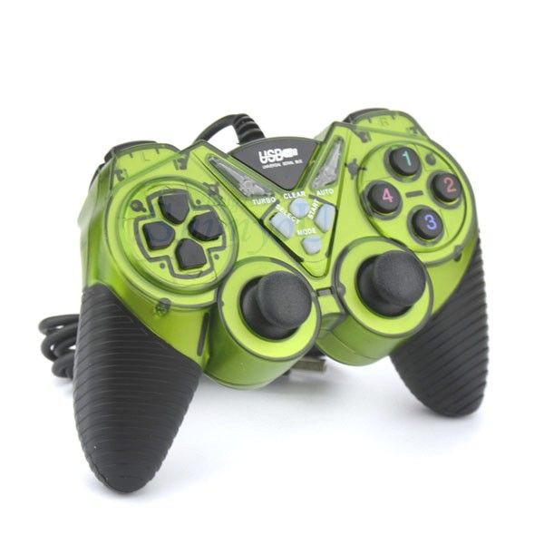 Hot Green USB PC Double Dual Shock Games Controller for PC GAME