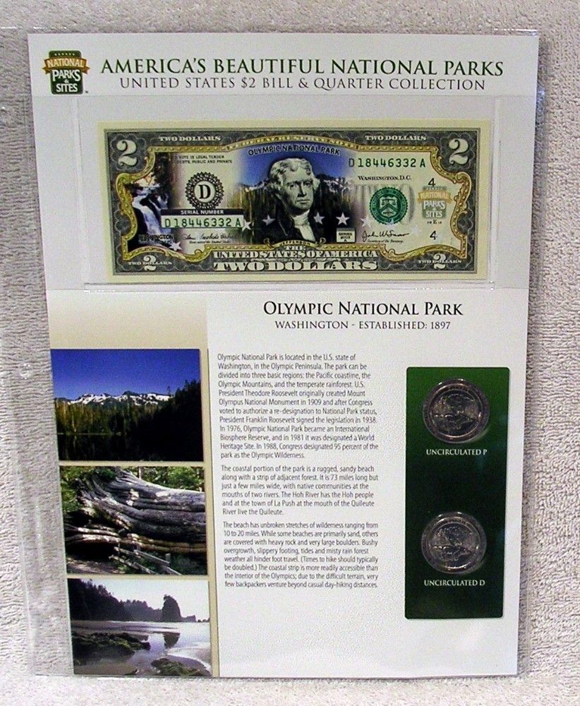 Colorized $2 Bill Olympic National Park 2011 America Beautiful