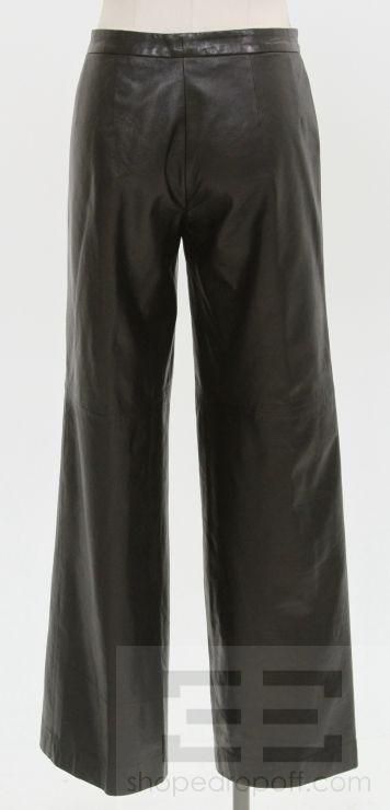 Costume National Black Seamed Leather Wide Leg Pants Size 46
