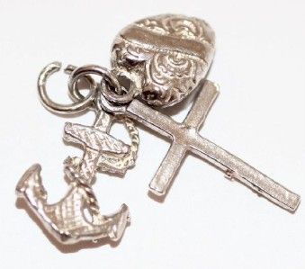  CHARITY Vintage Sterling Silver Charm ~Cross, Anchor, Heart, All 3D