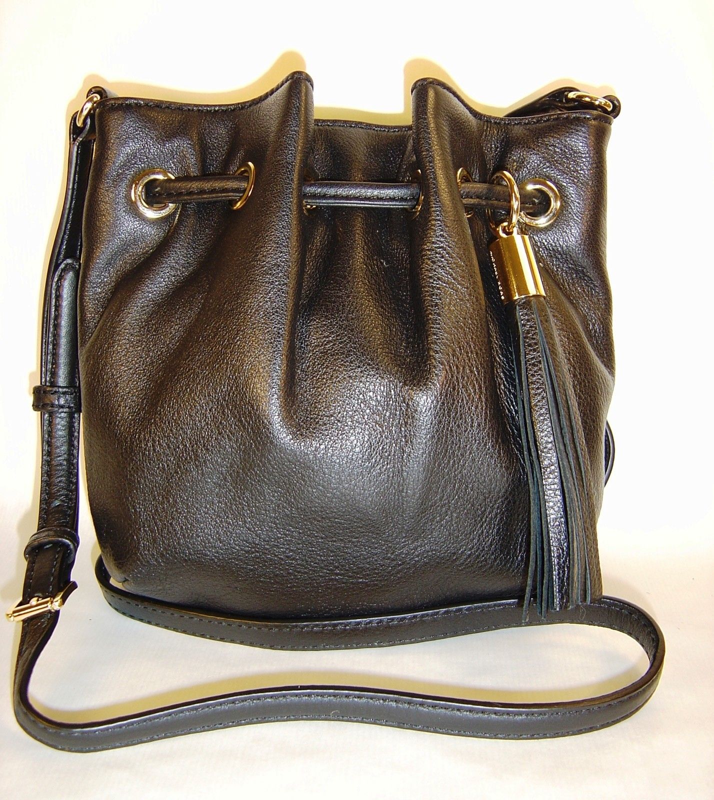 Michael Kors Small Crossbody Ring Tote PEBBLED Leather Bag $168 Black
