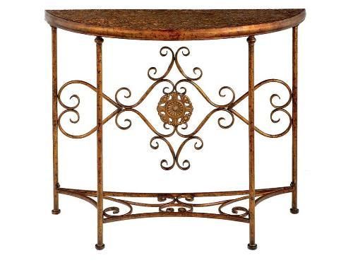New Iron Half Round Hall Table Scroll Hammered Finish