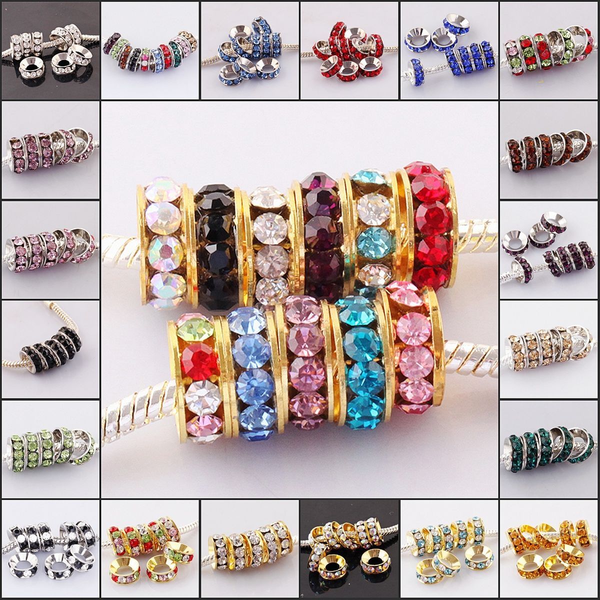 Wholesale Lots 10mm Crystal Findings Charm Big Hole European Beads Fit